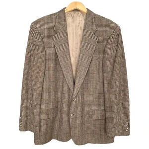 CRICKETEER Vintage Wool Camel Hair Houndstooth Plaid Blazer Sport Coat 46L